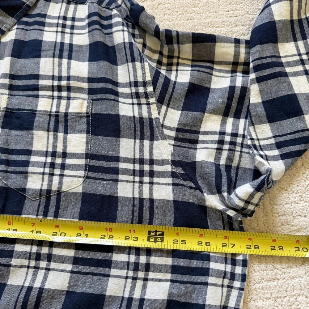 The North Face Mens Heritage Plaid Linen Cotton Button Down Shirt Navy White XXL
